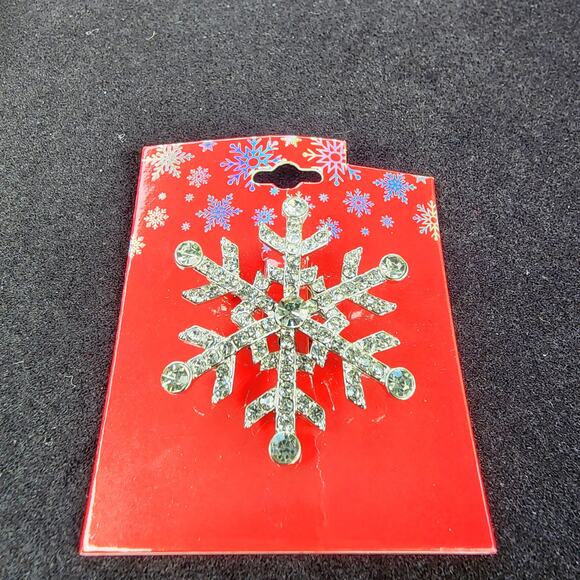 Festive Ice Crystal Rhinestone Six Pointed Snowflake Brooch Pin - Picture 6 of 7